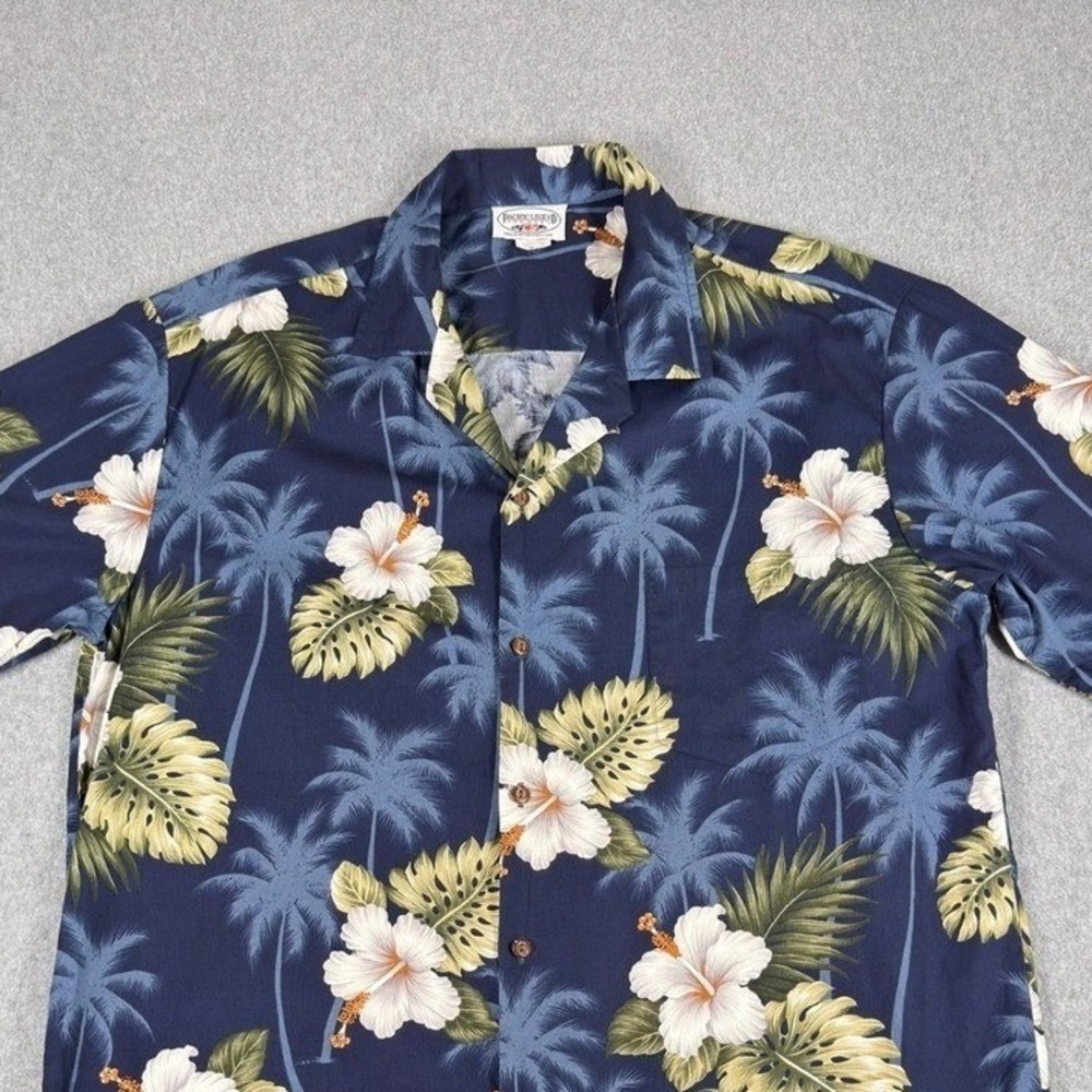 Pacific Legend Hawaiian Shirt Mens XL Blue Floral 100% Cotton USA